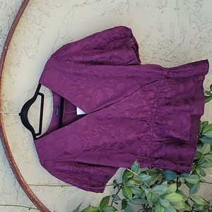 Plum Faux Wrap Ruffle Ann Taylor Blouse Womens Size Large
